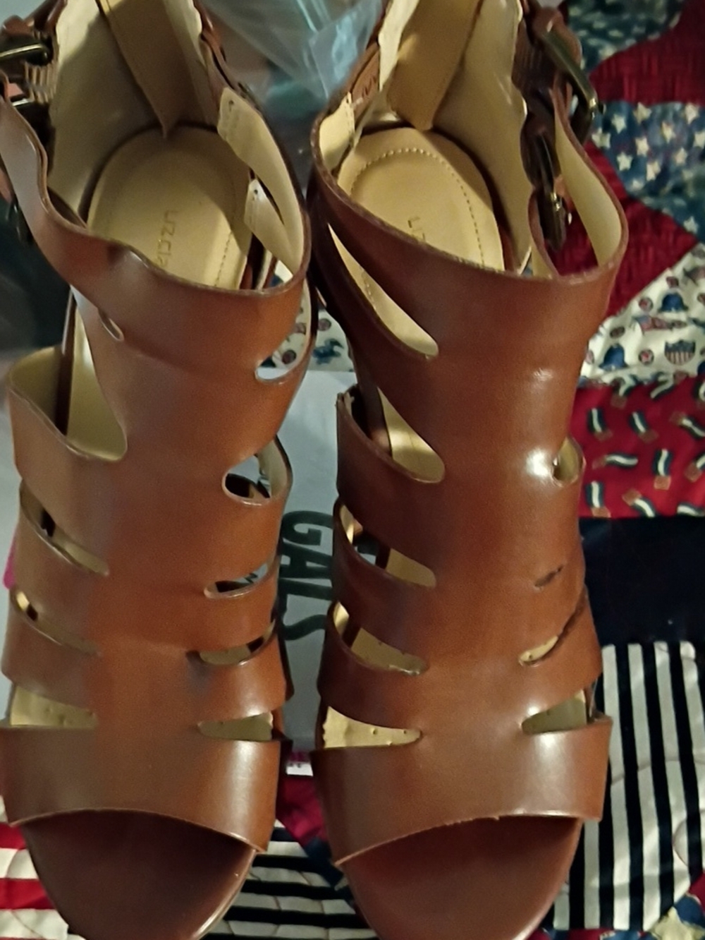 Liz Claiborne Leather Cutout Gladiator Sandals - Brown